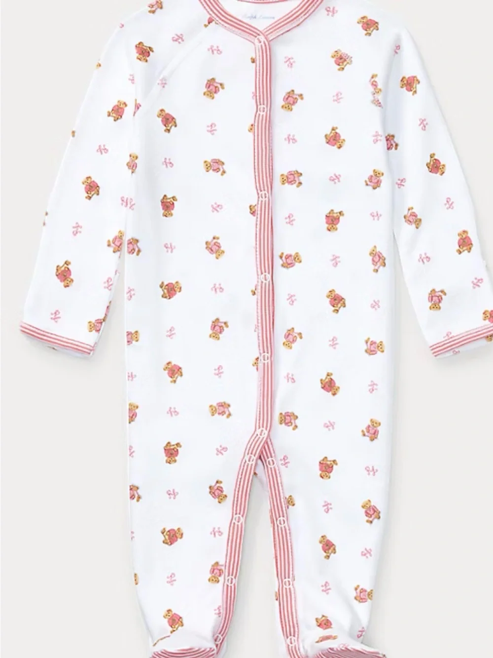 Polo by Ralph Lauren White Footed One-Piece with Pink Bear 50%OF SEND OFFER
